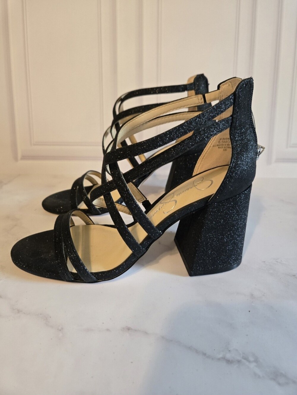 Black Sparkle Strappy Sandals